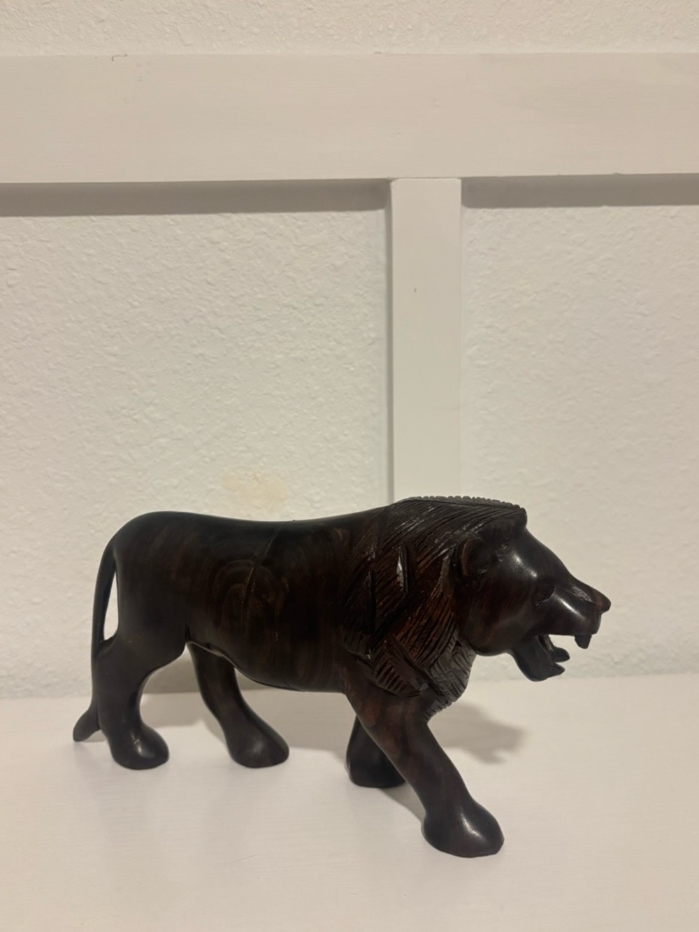 Vintage Hand Carved Wood Lion Roaring Cat Safari Art Rustic Decor